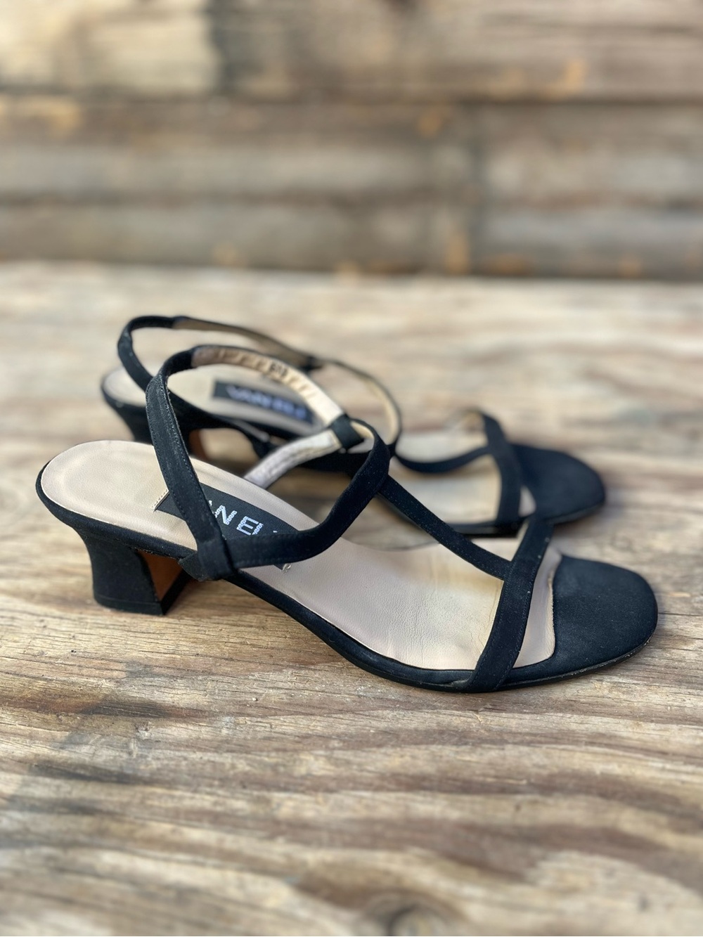 VANELI | Vintage Y2K Black Strappy Mid Block Heel Sandals 6
